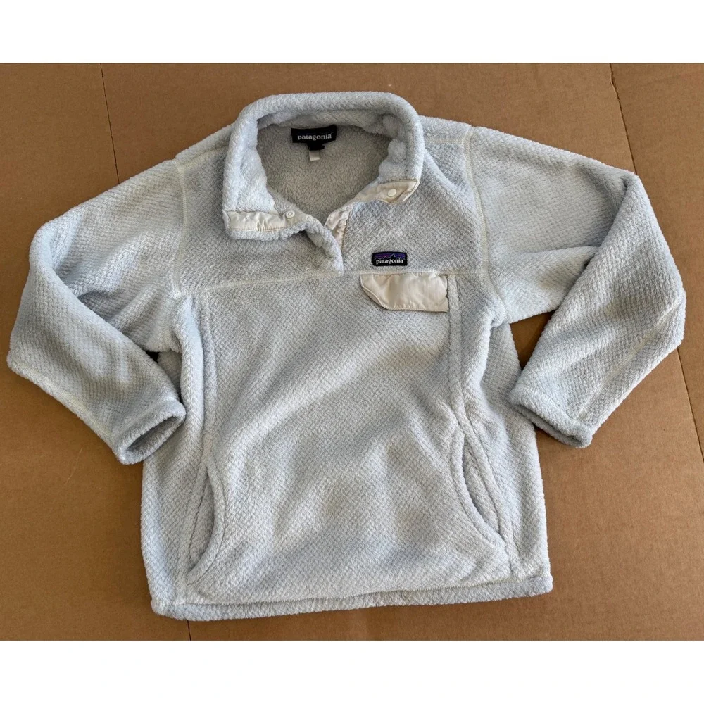 Patagonia Girls Re-Tool‎ Snap-T Pullover Fleece Light Blue Size M 10 (flaw)
